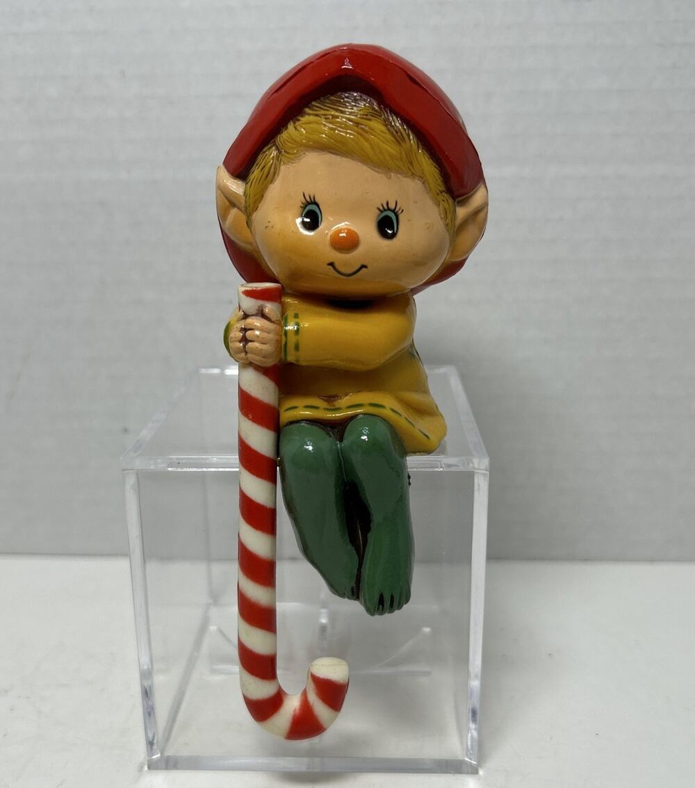 Vtg Hallmark Christmas Stocking Holder Elf / Pixie Candy Cane Hanger 1984